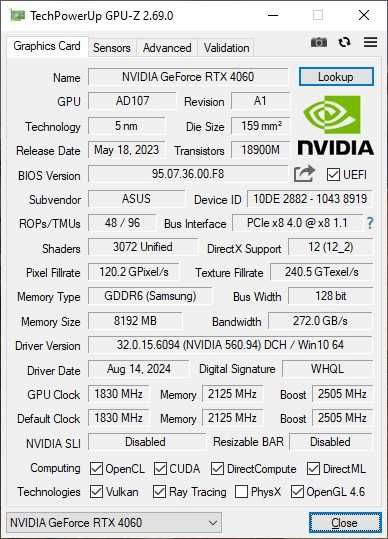 Видеокарта GF RTX4060 8Gb Asus