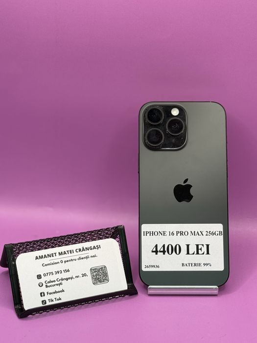 Iphone 16 Pro max 256gb baterie 99%•Matei Amanet Crangasi•26559