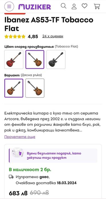 Нова китара Ibanez AS53