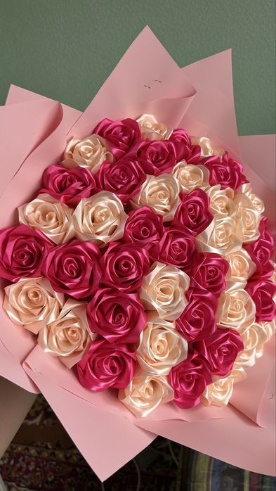 Цветы атласных лента букет 43 шт