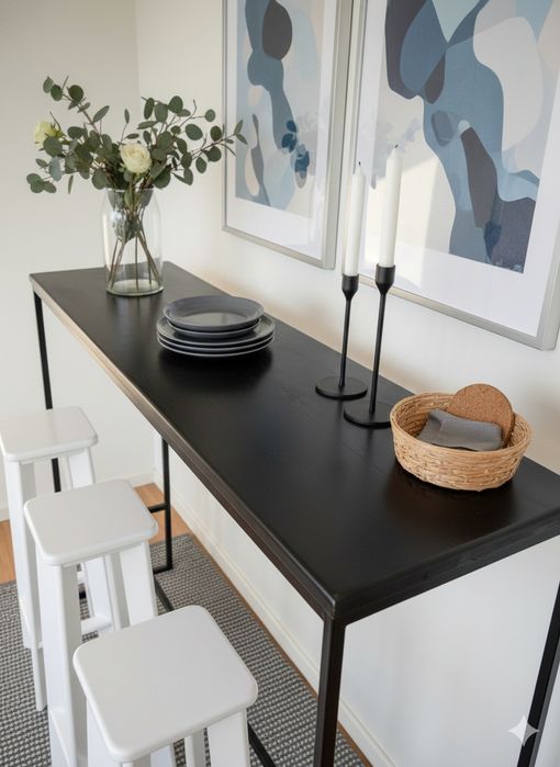 Бар маса с три стола нов комплект масивна дървесина и метал