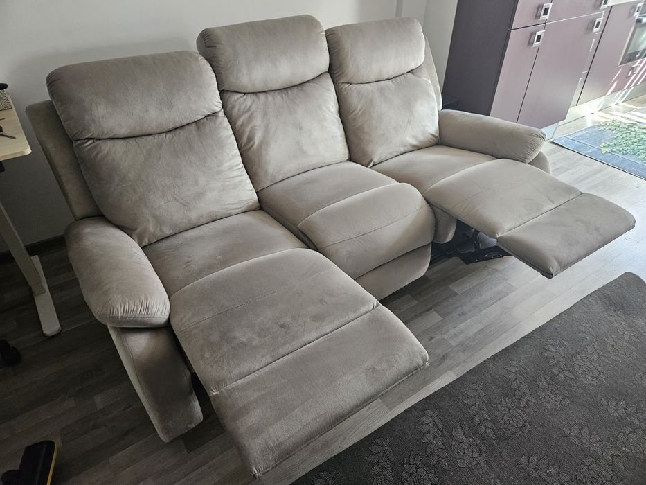 MOBEXPERT LOUIS XL Canapea 3 locuri, 2 reclinere, stofă. 2 seturi de huse.