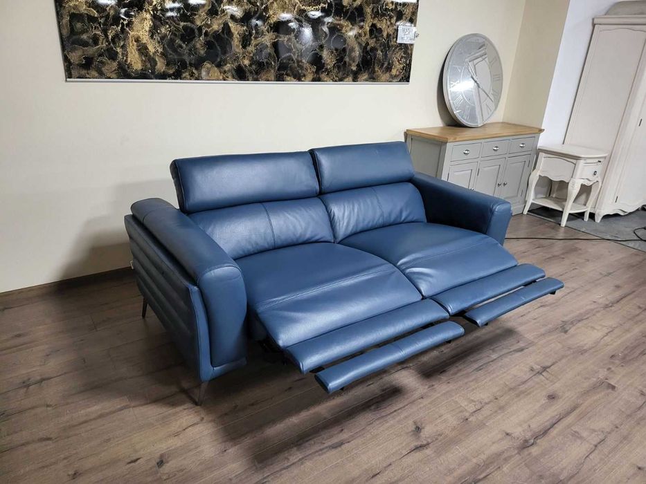 Син кожен диван тройка La-z-boy с електрически релакс механизъм
