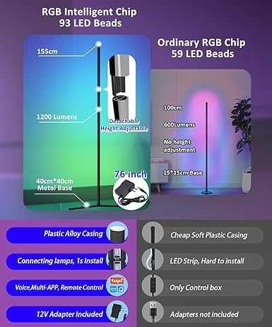 Lampă de podea WiFi RGB LED de 155 cm cu aplicație,Alexa