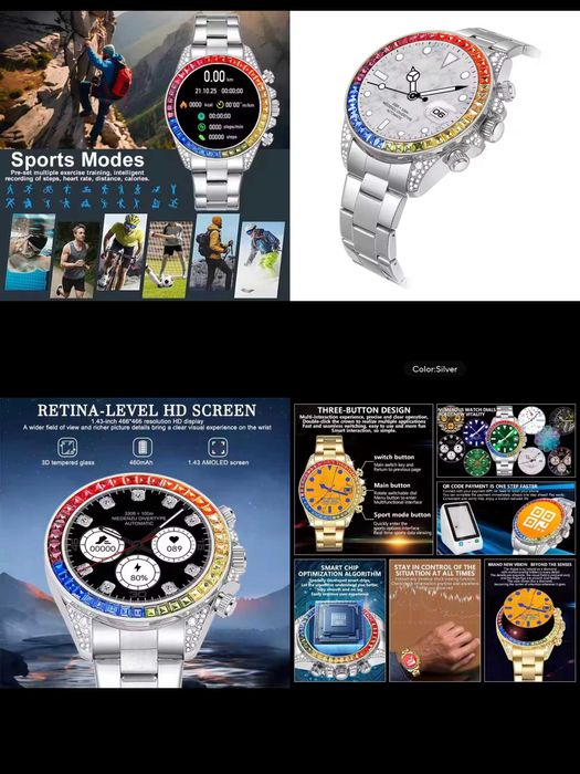 Нов  Rolex smart watch   rolex с камъни Ролекс вид смарт часовник