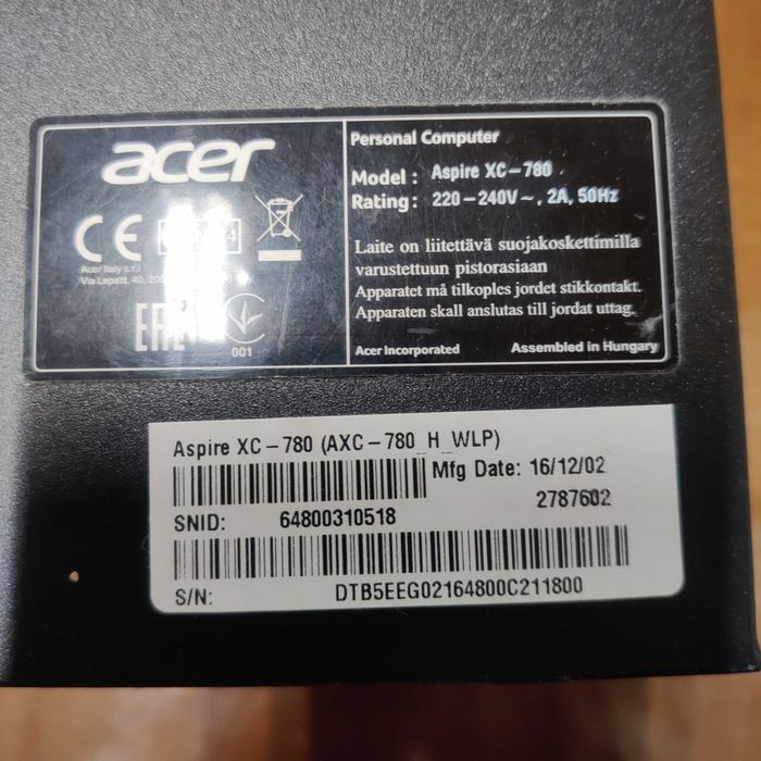 Компютър Acer XC-780 SFF i5 6400 16GB RAM, 1TB HDD Sata