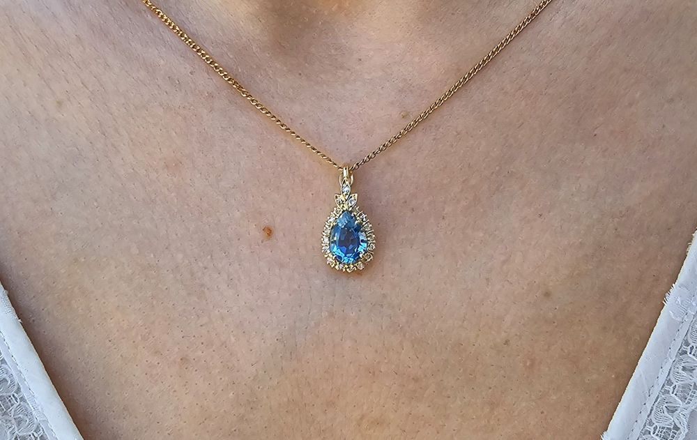 Pandant din aur galben 14k cu topaz și diamante naturale