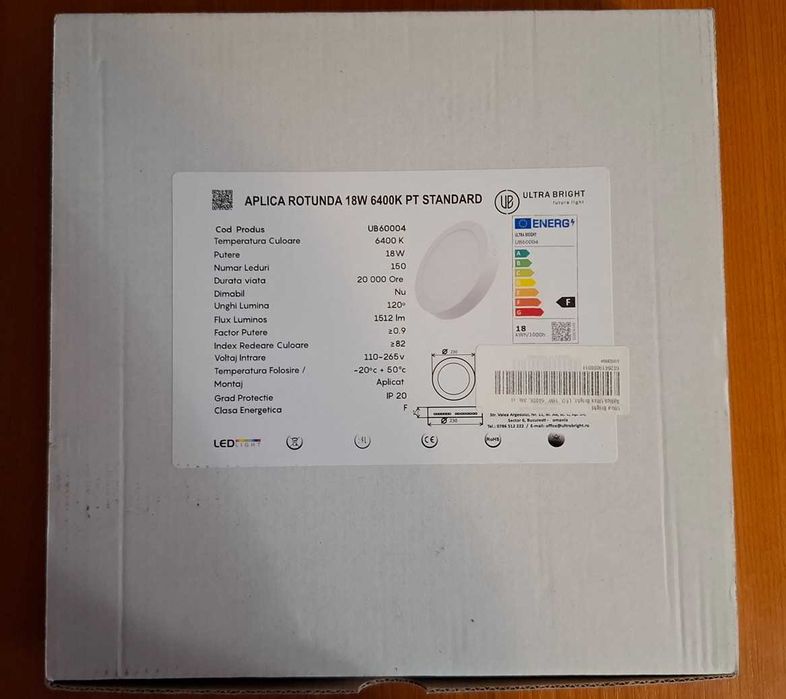 Aplică rotundă, cu leduri, 18W, 6400k, Ultra Bright, nouă