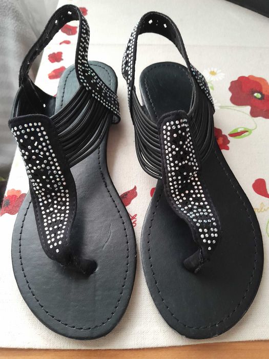 Sandale damă piele ecologică, barete multiple și cristale: 35 - 22,5cm