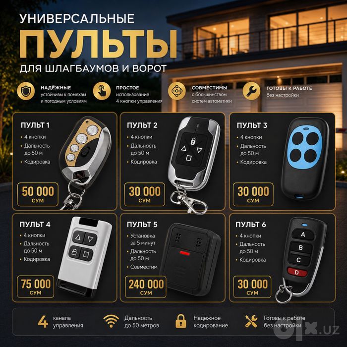 Пульты для шлагбаумов и ворот — универсальные, 4 канала