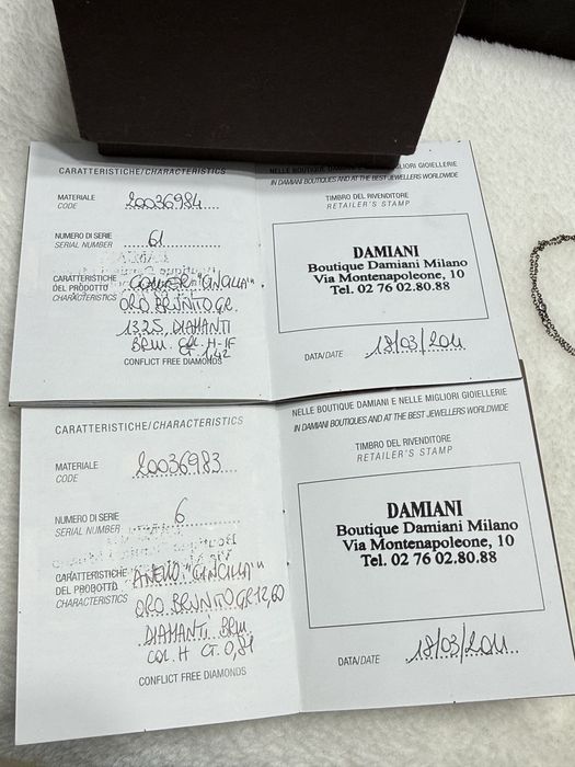 Set bijuterii DAMIANI original aur alb înegrit 18k cu diamante