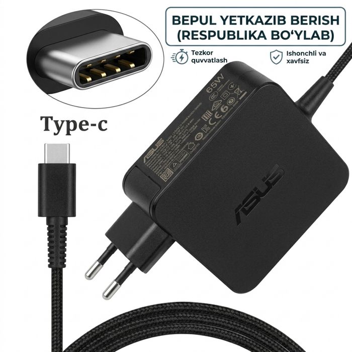Dostovka bepul! Zaryadka Lenovo ASUS HP Type C 45W 65w TAYPS blok pit