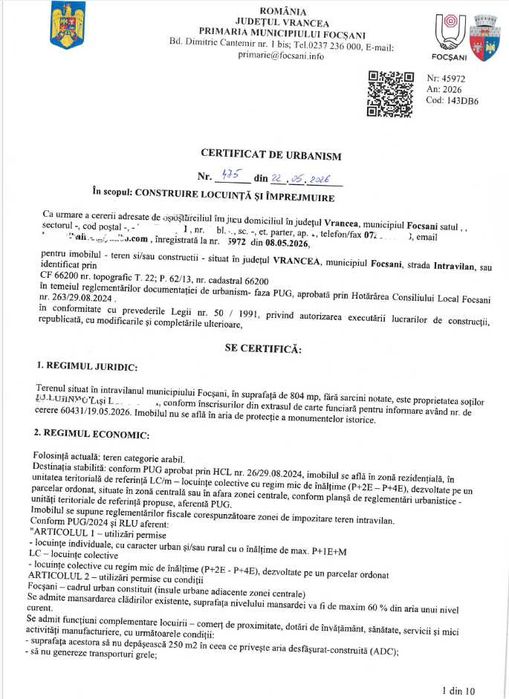 Proprietar , 800 mp teren Focșani