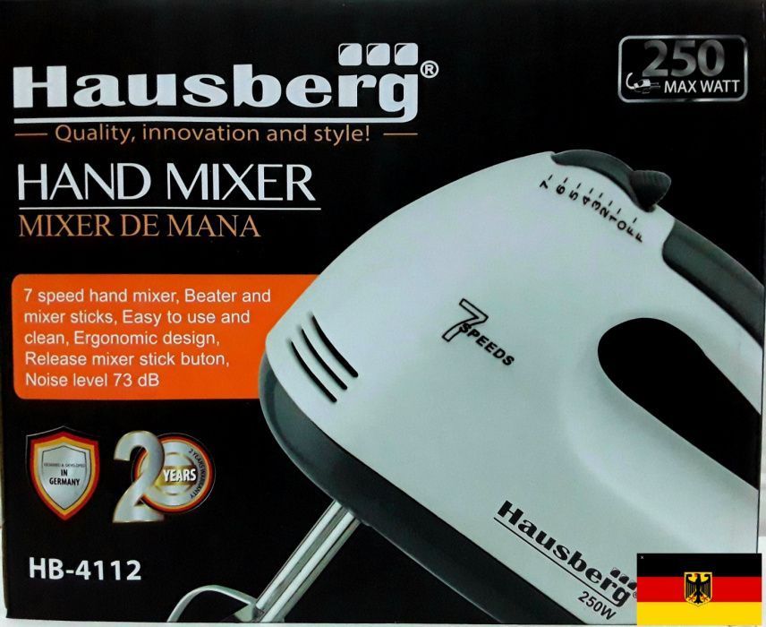 MIXER HAUSBERG (Germania) 250 W, 7 viteze, 4 accesorii NOU - 50 Lei