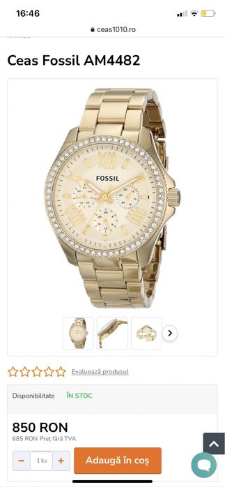 Vând ceas dama Fossil  original auriu cu pietre