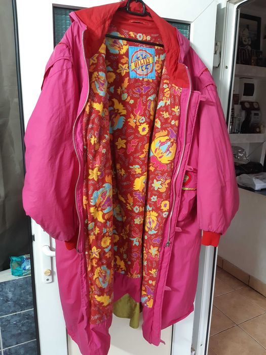 Geaca de iarna pt dama, lunga roz, XXXL, cu gluga detasabila