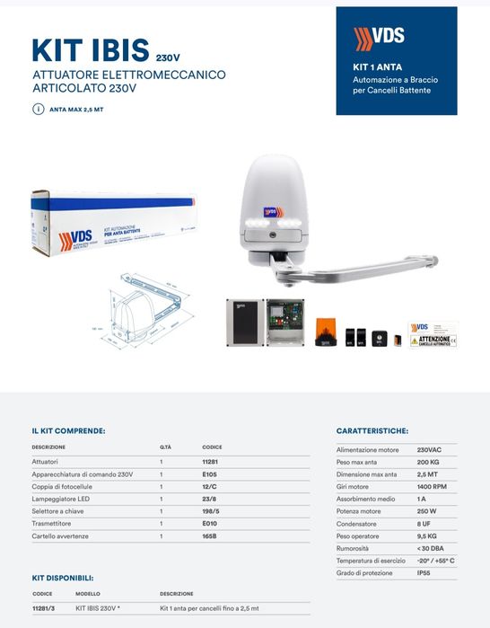 Автоматика за врати с крила на панти VDS IBIS