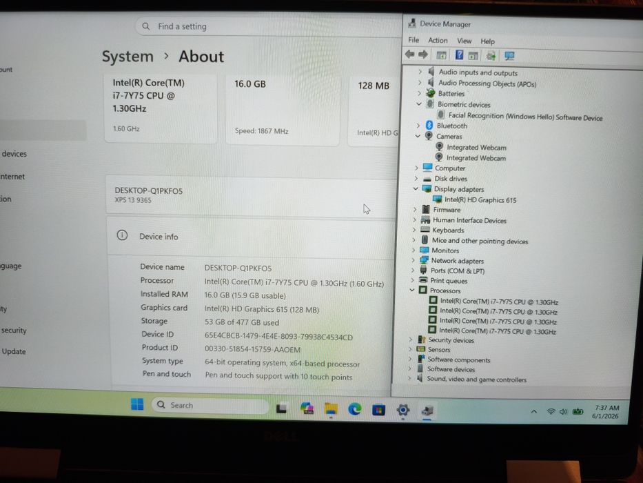 Срочно Dell xps x360 i7, 16gb ozu, ssd 512gb + Face id