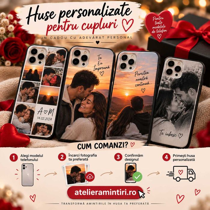 Husă Personalizată iPhone 11 12 13 14 15 16 17 Pro Max – Poză Cuplu, Iubit, Iubită, Cadou Aniversare