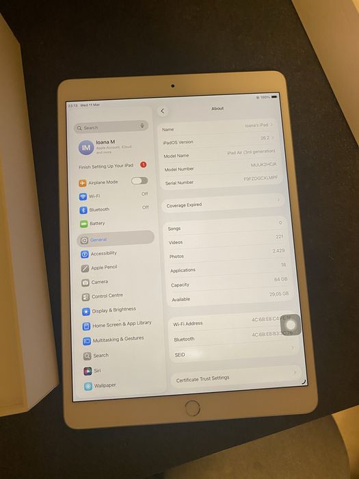 Ipad Air 3 2019 wifi 64 gb pencil cutie originala functioneaza perfect