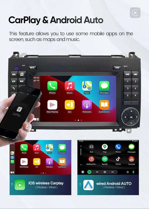 Navigatie Android 15 Mercedes Vito Viano Sprinter / VW Crafter Carplay