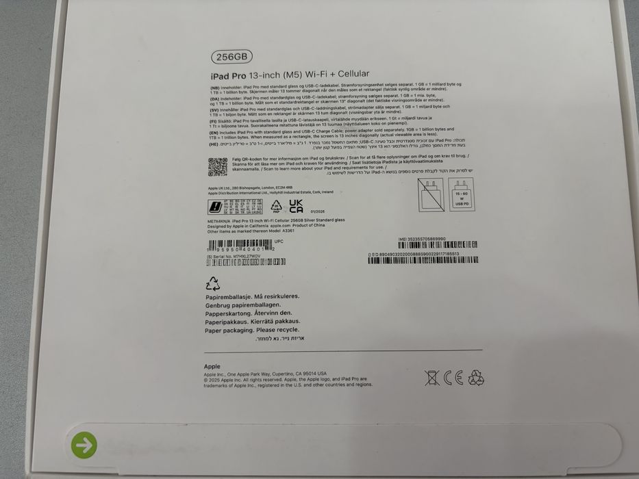 Apple Ipad Pro, 13-inch, M5, 256GB, WiFi+Cellular, Silver, noua la cutie