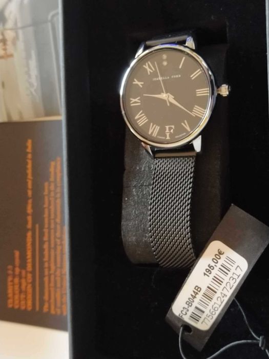 Isabella Ford Иноксов часовник черен с един диамант