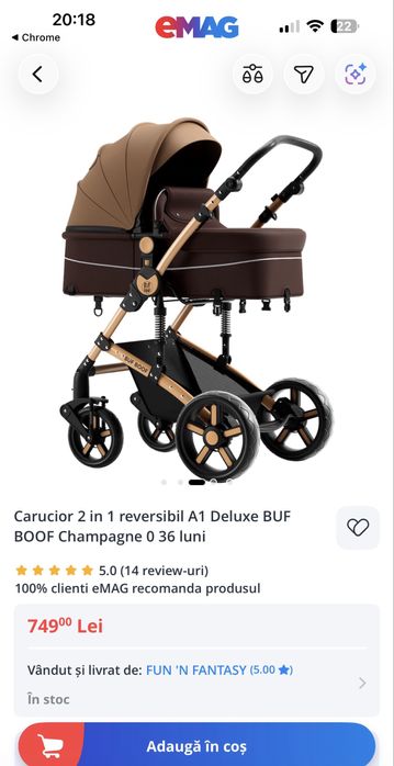 Carucior 2 in 1 pliabil cu suspensie