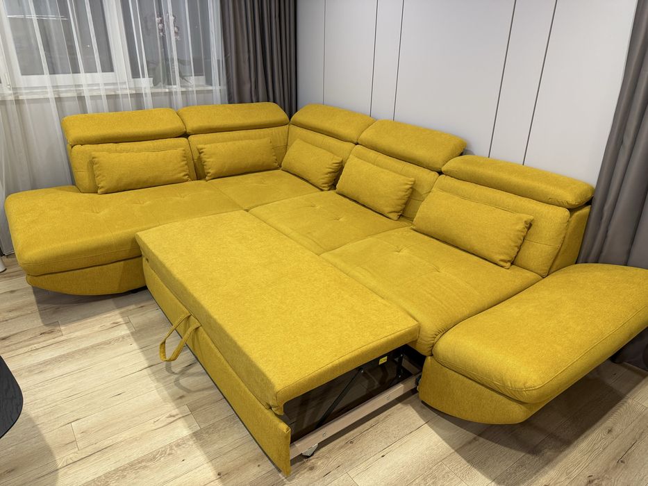 Голям ъглов диван цвят горчица кота COTTA