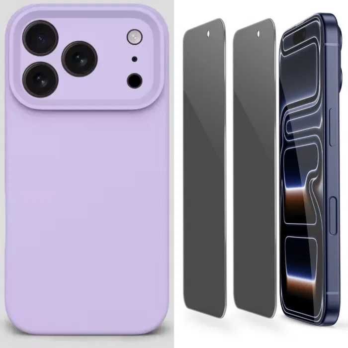 Husa Silicon (diverse culori) + Folie Sticla Privacy iPhone 13 Pro Max