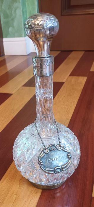 Sticla veche din cristal și metal Argintat!