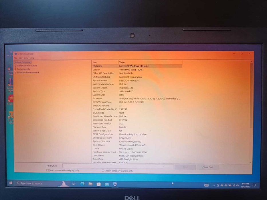 Laptop Dell Inspiron 3593, i3 gen 10, 8GB RAM, SSD 256GB, Windows 10