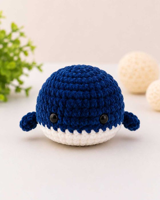 Balenă amigurumi jucărie croșetată manual – 8 cm (handmade) pentru copii