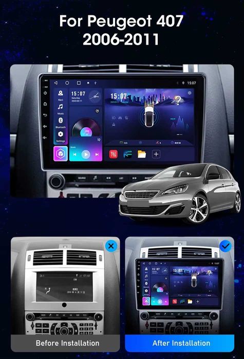 Мултимедия за Peugeot 407 Двоен дин Навигация дисплей 2DIN Android 407