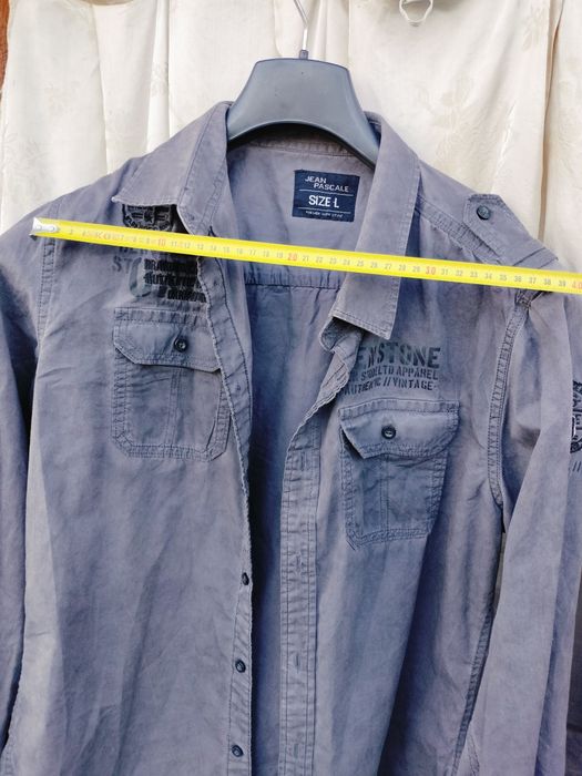 Cămașă bărbați Jean Pascale cu imprimeu vintage / military – Gri, Mărime L