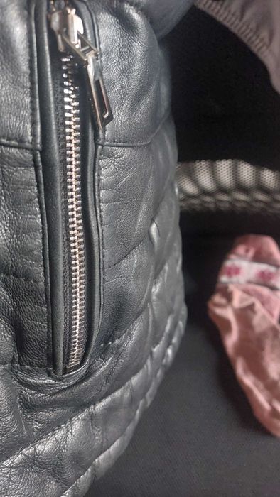 Яке от естествена кожа, черно, ватирано