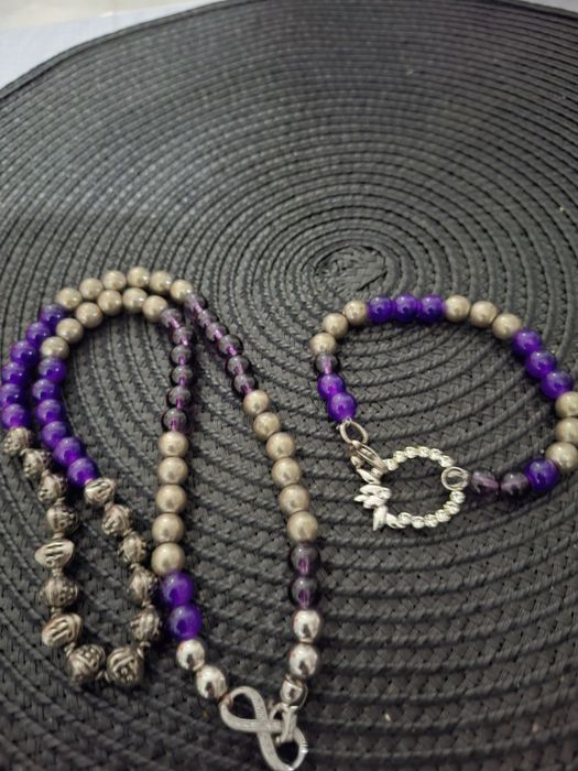 Set ametist colier lungime 26 cm la dublu si bratara 20 cm reglabilabi