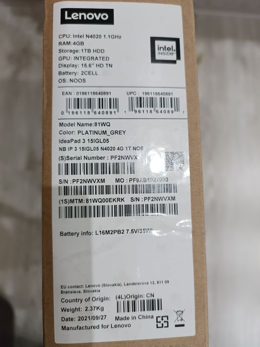 Ноутбук Lenovo idea pad 3