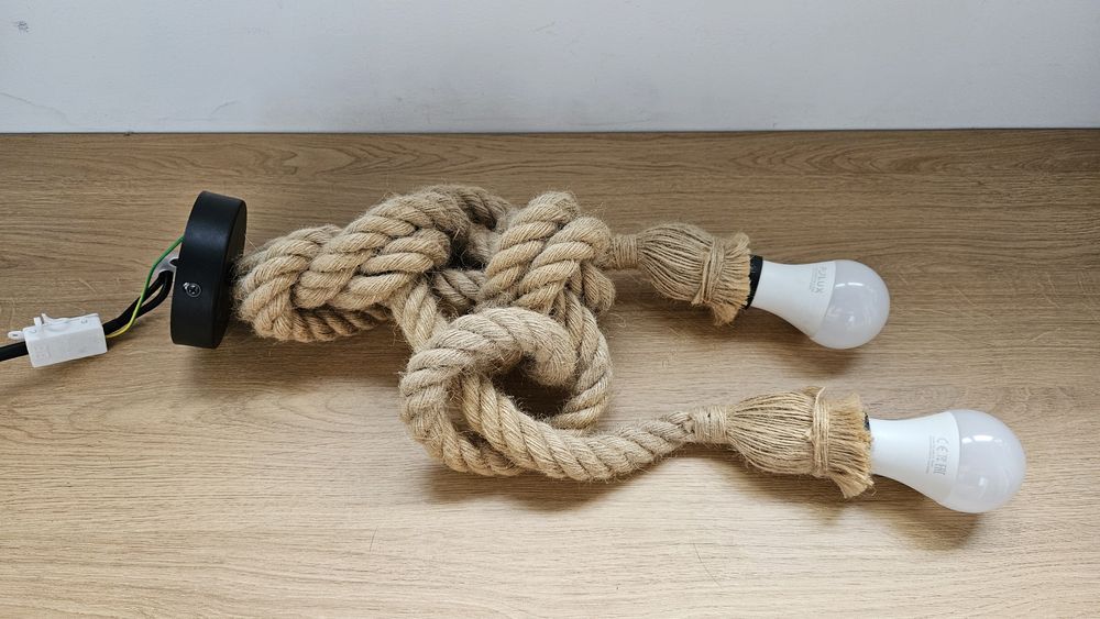 Lustră suspendată rustică din frânghie, 2 x E27, stil industrial/vintage