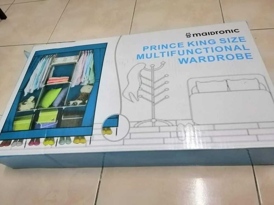 Голям гардероб от плат на 3 отделения за дрехи и обувки стелаж от плат