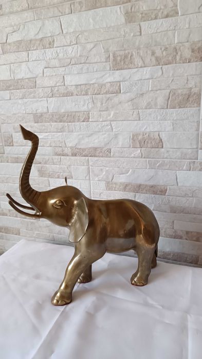 Голяма стара фигура на слон - месинг - 32см