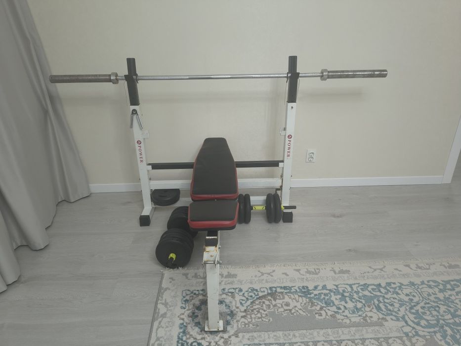 Скамья штанга блины