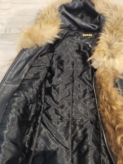 Палто от естествена кожа и пух с естествен косъм