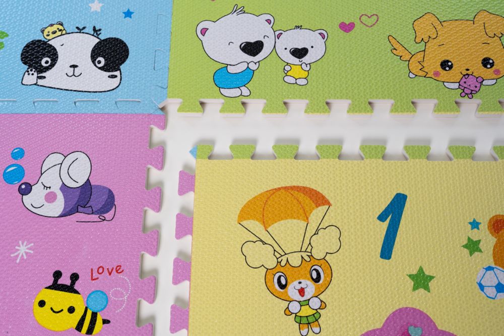 Covor protectie copii Puzzle EVA animat  120x120x1.2 cm