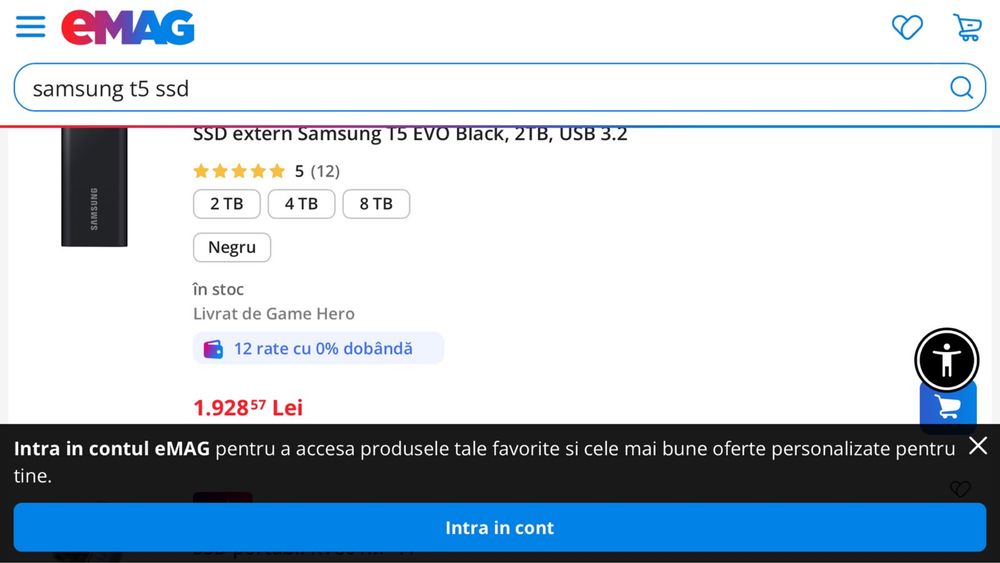 Hard disc extern Samsung T5 EVO,capacitate 2 Tera