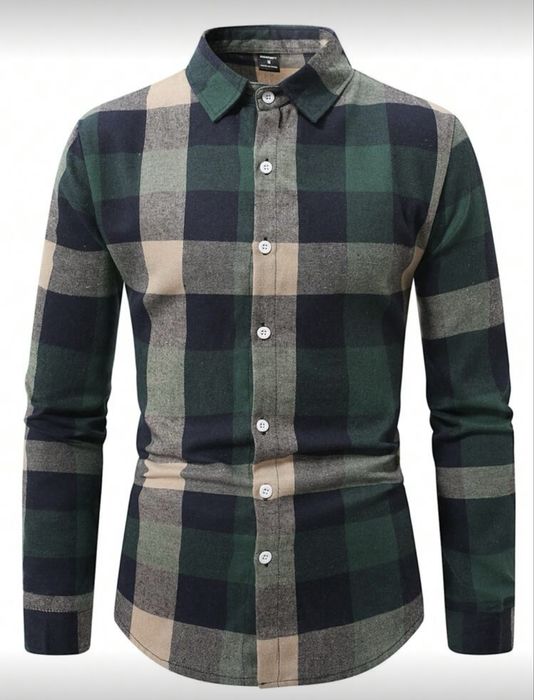 Мъжка зелена карирана риза