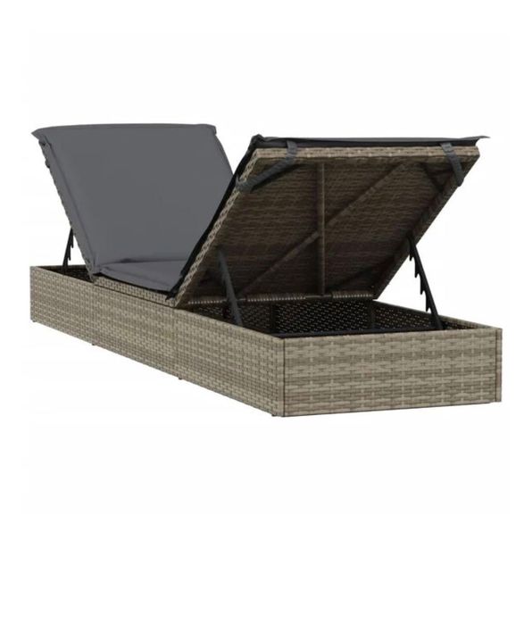 Sezlong cu pernă, 1buc gri 201x55x62cm poliratan