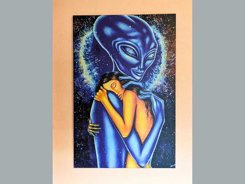 80x120cm Голяма Картина Канвас Принт Извънземно и Жена Арт За Стена Много Красива