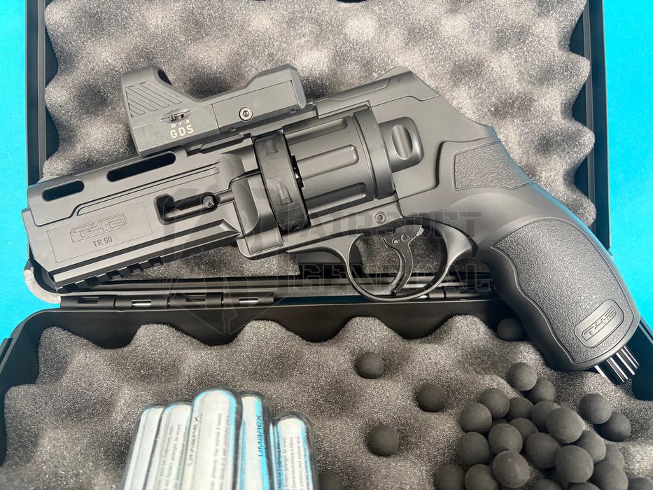 Pistol paintball puternic 11j set cu bile cauciuc, cutie transport si capsule co2 cadou Airsoftgeneral NOU