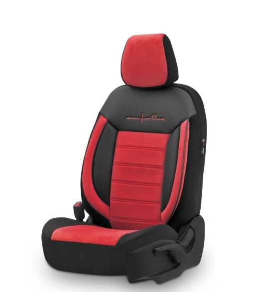 Луксозна тапицерия OTOM текстил с еко кожа COMFORT LINE Design – Червено-Черна с червен шев